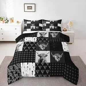 Feelyou Cow Print Comforter Set HighlCattle Comforter Retro Farmhouse Country Duvet Quilt 1 Comforter & 2 Pillowcases Queen Size Boys