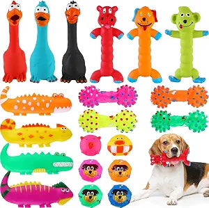 Shappy 20 Pcs Squeaky Dog Toys, Latex Rubber Dog Toys Bulk Soft Squeak Chew Balls Assorted Animals Puppy Fetch Interactive Play for Medium Large Pets(Lovely)