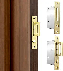 Dontay Pocket Door Handles with Large Auto Pop-Out Ring,Flush Hidden Edge Pull for Sliding Doors Hardware & Lock, Modern Space-Saving Design, Easy Install(4.72-inch,Satin Brass,2)