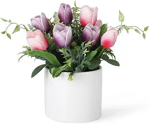 Takywep 10 Pcs Artificial Tulips Flowers, Real Touch Faux Tulip Stems for Vase Home Kitchen Wedding Dining Table Decor, Ideal Gift for Mother's Day, Easter, Valentine's Day