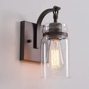 Farmhouse Wall Sconces Lighting Fixtures with Clear Glass Indoor, Oil Rubbed Bronze Bathroom Wall Sconce for Bathroom Hallway Stairwell