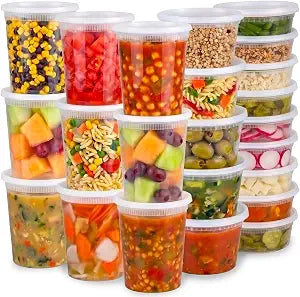 JoyServe 24 Sets Deli Containers with Lids 8oz, 16oz & 32oz Leak Proof, Microwaveable, Dishwasher & Freezer Safe Plastic Food Storage & Soup Containers