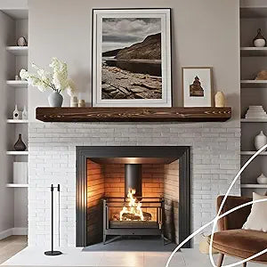 BoscoMondo Solid Wood Fireplace Mantel Shelf, Floating Mantle for Living Room, Farmhouse Rustic Wood Mantel, Easy Wall Mount with Heavy-Duty Metal Bracket (54", Rustic Brown)