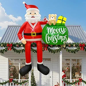 8FT Christmas Inflatable Outdoor Decoration, Climbing Santa Inflatable Outdoor Christmas Blow up Yard Decorations with LED Lights (The Gift List is Detachable and Writable)