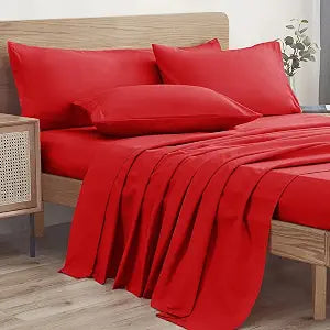 Ersmak 3 Piece Twin Bed Sheets Set - 1 Flat Sheet,1 Fitted Sheet and 1 Pillow Case, Super Soft Brushed Microfiber Bed Sheets with Deep Pocket, Luxury Bedding Set - Red