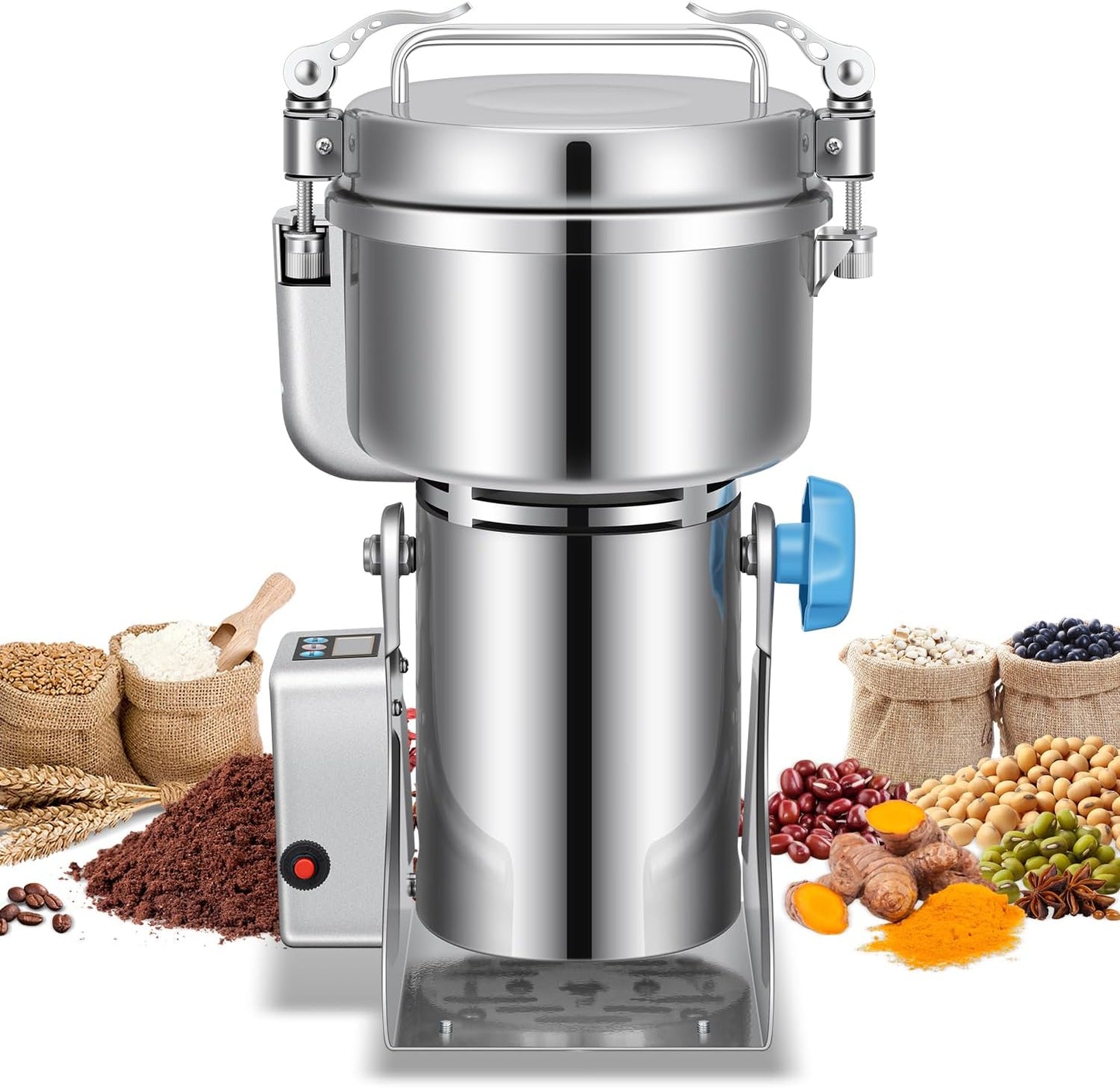 LEEVOT Electric Grain Grinder Mill, 1000g High-Speed Spice & Herb Grinder, Commercial Powder Machine for Dry Cereals, Grain, Coffee, Corn, Beans \u2013 CE Approved