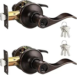 Gobrico Oil Rubbed Bronze Keyed-Alike Entry Door Locks Wave Handle Lever with Same Key, 2Pack