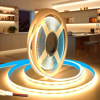 COB LED Strip Lights 16.4ft/5m, 24V LED Light Strip, Warm White 3000K Under Cabinet Lighting, Super Bright Flexible Tape Lights for Bedroom,Mirror,Kitchen,Living Room(Power Supply Not Included)