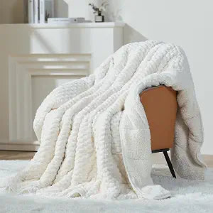 Mr. Sandman Weighted Blankets for Adults Queen Size 15lbs, Warm Sherpa Fleece Throw Blanket for Sleep and Calm, Soft Cozy Heavy Bed Blanket with Jacquard Flannel, 60 x 80 Inches, Cream White