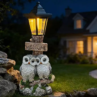 Outdoor Garden Owl Statue with Solar Lights, Owl Figure with Welcoming Sign, for Outdoor Landscapes, Courtyards, Paths, Outside Patio Lawn Decor, Gifts for Women, Owl Lovers