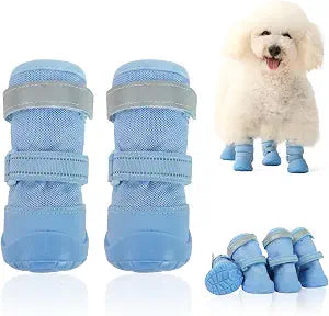 Allroaring 4pcs Dog Shoes for Hot Pavement, Breathable Mesh Summer Dog Booties &Paws Protector Anti Slip Dogs Boots for Hiking Running Pet Shoe to Prevent Scratching for Hardwood Outside Blue 2#