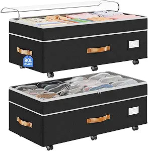 Budding Joy 80L 2 Pack Adjustable Under Bed Storage with Wheels