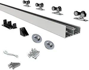 JUBEST Bypass Door Hardware 72", Aluminum Sliding Closet Door Hardware Set with Finger Pull Included, Smoothly and Quietly, for 2 Door System, Fit Door Thickness 1 3/8" or 1 3/4", Easy to Install