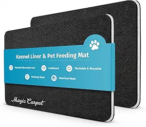 Magic Carpet Mat for Dog Crates and Feeding Bowls, Medium, 2-Pack | 16.25" x 27" | Soaks up splashes, slobber, spills | Patented wicking core | Low-profile, comfortable | Reusable, USA-made