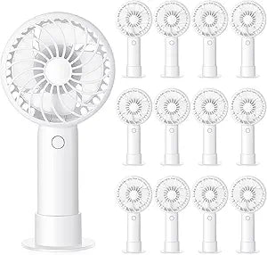 Tujoe 12 Pcs Mini Portable Fans Bulk White Handheld Fans with Base USB, 3 Speed Personal Rechargeable Lightweight, for Women Wedding Bachelorette Party Supplies