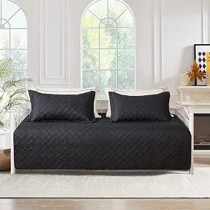 Jarson 3 Pcs Black Sofa Daybed Cover Set Twin Size Daybed Bedding Double Sided Bed Set All Season Cozy Bedding Solid Color Classic Design Daybed Quilt Set with Matching Shams,39"x75"