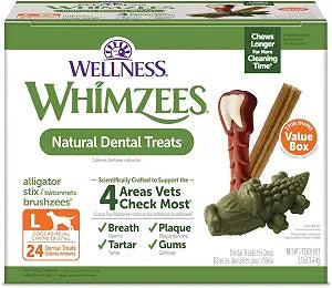 Wellness WHIMZEES Value Pack Natural Dog Dental Treat, Chews, Freshens Breath, Large Size, 50.9 oz Box, 24 Count