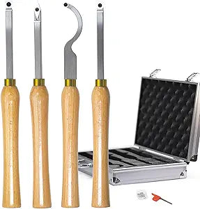4pcs Mini Carbide Tipped Wood Lathe Turning tools Combo set Rougher Detailer Finisher Hollower with Wood Handle and Diamond Round Square Carbide Inserts