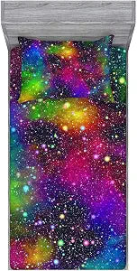 Galaxy Fitted Sheet Set Rainbow Space Sheet Set for Girls and Boys Twin Bed 2PCS 1 Deep Pocket Sheets with 1 Pillowcases Wrinkle Free Microfiber(16,Twin)