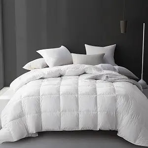 Hotel Grand Oversize King Size White Goose Feather Down Fiber Comforter, 100% Cotton Medium Warmth Duvet Insert, All Season Hotel Luxury Bedding Comforter with 8 Corner Tabs, White 108x98 Inch