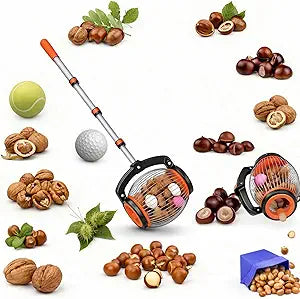 Acorn & Pecan Picker Upper Roller, Adjustable 26.37-56.3 in Large Nut Gatherer Tool, Manual Rolling Collector for 0.75" - 1.5" Walnuts, Hickory, Sweet Gum Balls & Magnolia Seeds