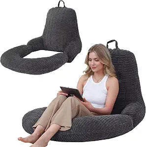 Reading Pillow for Bed, Bed Pillow for Sitting Up, Backrest Pillows with Arms for Adult, Back Support Pillows for Sleeping, Reading and Gaming with Shredded Memory Foam, Gray