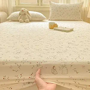 Bunny Queen Sheets Bedding Set with Flat Sheet and Pillowcases, Cute for Girls Kids Teens 100% Washed Double Gauze, Soft & Breathable, 3-Piece Comfortable Bed Sheets