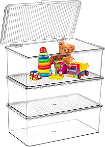 ZENFUN Set of 3 Small Stackable Storage Bins with Hinged Lid, Acrylic Organizer Box, Clear Makeup Organizer Box, Cosmetic Case for Home, Office
