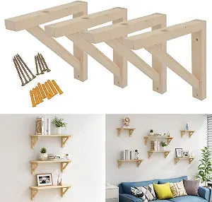 OVOV 4 Pack Wall Mount Wooden Shelf Brackets Triangle 7 Inch
