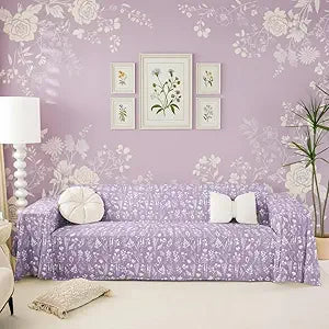 Erosebridal Flowers and Plants Couch Protector Light Purple Quilted Sofa Cover Chic Small Floral Sofa Cover Washable Non Slip Bohemia Botanical Couch Slipcovers 71" x 118"