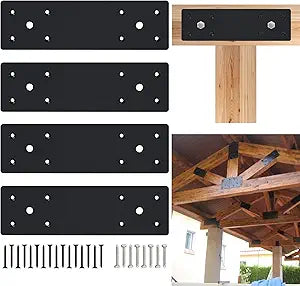 Pergola Flat Brackets 10" x 3",I-Shape Straight Joining Brackets for 4 x 4 or 6 x 6 Lumber,Heavy Duty Mending Plate for Gazebo,Porch,Truss Framing,Log Cabins - 4Pack