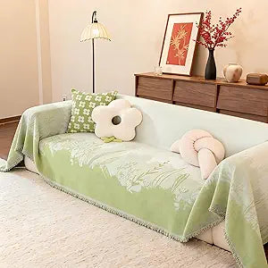 Spring Couch Covers for Dogs Green Blanket Reversible, Loveseat Covers with Tassel Design,Sofa Cover for Home Decor,Living Room Furniture,Recliner Chair,71"x134"