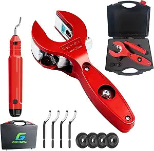 Ratcheting Tubing Cutter, Copper Pipe Cutter, Tubing Cutter 5/16" To 1 1/8", 2 in 1-360 Close Quarters Tube Compact Cutter with Deburring Tool for Cutting Copper and Metal Pipes(Red,1/4"7/8")