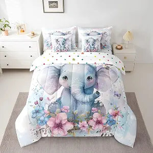 Feelyou Kids Elephant Comforter Set with Sheets Full Size for Boys Girls