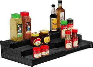 Spice Rack 3-Tier Natural Bamboo, Adjustable Cabinet Organizer Shelf