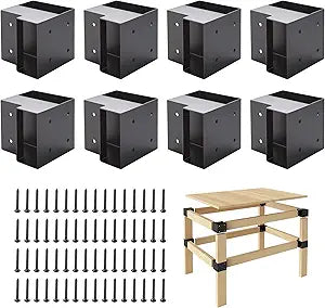 Heavy Duty Workbench Brackets Kit, 8 PCS 3-Way Right Angle Corner Braces for DIY 2''x4'' (Actual 1.5"x3.5") Wood, Steel Frame Building Plates for Workbench Table, Shelving, Garage Storage