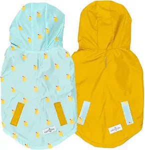 Lucy & Co. Lucky Ducky - Reversible Raincoat for Dogs & Pets - Dog Raincoat - Fashionable and Comfy Water Proof Adjustable Poncho for Canines - 2XL - Yellow Blue Rubber Duck