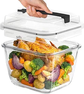 Razab 2700ml / 91oz / 11.5 Cups Large Glass Food Storage Container with Lid - Leakproof Glass Meal Prep Container for Roasting & Storing Leftovers, Glass Lunch Container, Microwave & Oven Safe