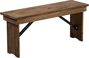 EMMA + OLIVER 40" x 12" Antique Rustic Solid Pine Folding Farm Bench
