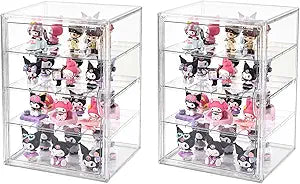 2 Pack 4 Tier Display Case for Collectibles,Clear Display Box with 3 Movable Plates ,Storage Container with Magnetic Door (XXL-4 Tier-2 Pack)