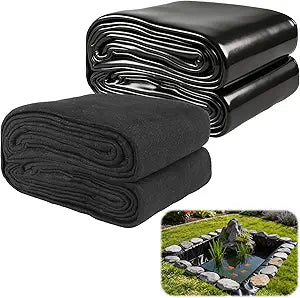 Pond Liner 10 x 15 ft 20 Mil HDPE UV Resistant Pond Liner and Non Woven Geotextile Underlayment with 20 U-Pins for Outdoor Ponds, Waterfall, Koi Fishpond, Garden Fountain