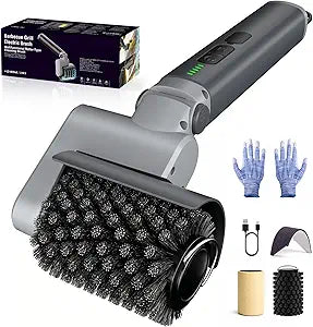 Electric Grill Brush, Cordless BBQ Cleaner, 3-Speed & Angle Adjustable, 3-in-1 Kit with Gloves, Reinforced Bristles, 150Mins Runtime, Removable & Dishwasher Safe for Outdoor BBQ Grates (Light Gray)