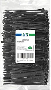 HS Durable Plastic Zip Ties 4 Inch (Bulk-1000 Pack) Small Tie Wraps Thin 18 Lbs Self-Locking Nylon Cable Ties for Electronics Organizer, Wire Zip Ties UV Rated Black
