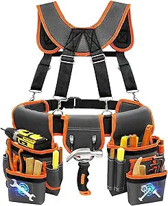 Professional Tool Belts for Men, Magnetic Tool Pouch, Heavy Duty Adjustable Detachable Utility Belt with 22 Pockets - Work Bags for Electrician, Carpenter