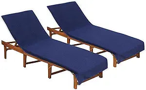 COTTON CRAFT Pool Lounge Chair Cover - 2 Pack Euro Spa Waffle Weave Chaise Lounge Cover - 100% Cotton Terry Towel Beach Chair Cover - Oversized 32 inches W x 82 inches Length x 7 in Pocket Navy Blue
