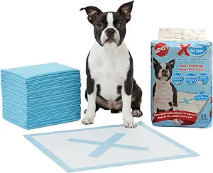 SPOT X Marks The Spot Puppy Training Pads Extra Absorbent, Leak-Proof Dog Pee Pads with Adhesive Strips and Pheromones, Odor Control, 5-Layer Protection, 22 x 22 in, 100-Count