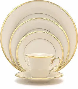 Lenox Dinnerware Set, Eternal 5-Piece Place Setting, 24-Karat Gold Accents Set, Service for 1, Made Of Ivory Porcelain, Dishwasher Safe, Plates, Cups And Saucers, Home And Kitchen (Ivory, 5 Piece)