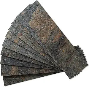 AULIGET 40-Piece Rust Slate Peel and Stick Backsplash Wall Tiles, 3" x 12" PVC Faux Stone Stick on Tiles for Backsplash Kitchen, Bathroom, Laundry Room, Camper, Fireplace