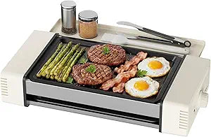 HBN Indoor Grill and Electric Griddle, 3-in-1 Smokeless Indoor Grill with Grill Rack & Nonstick Griddle & Sausage Grill Korean BBQ grill for Kitchen, Dishwasher Safe, 400F (Beige)