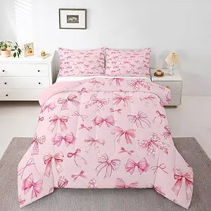 jejeloiu Bowknot Comforter Set Bow Bedding Set Twin Size 2 Pcs
